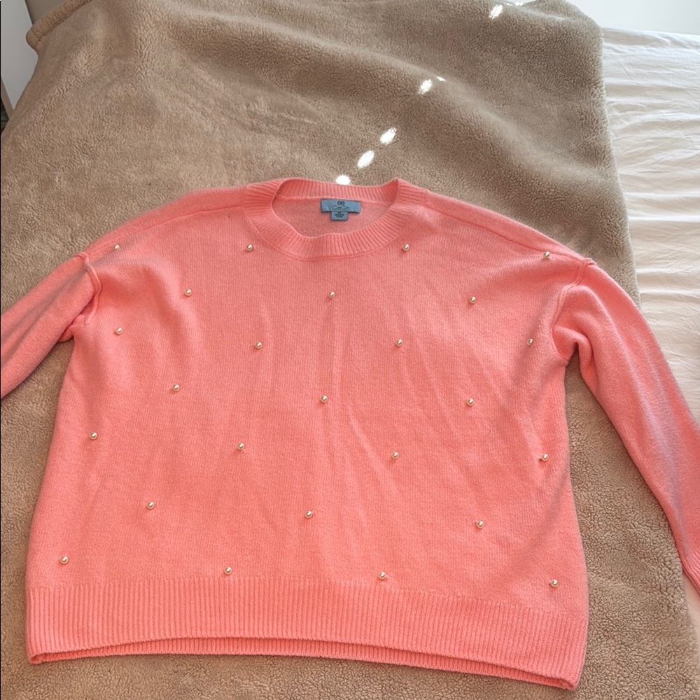 Women's Pink Sweater with Pearl Accents